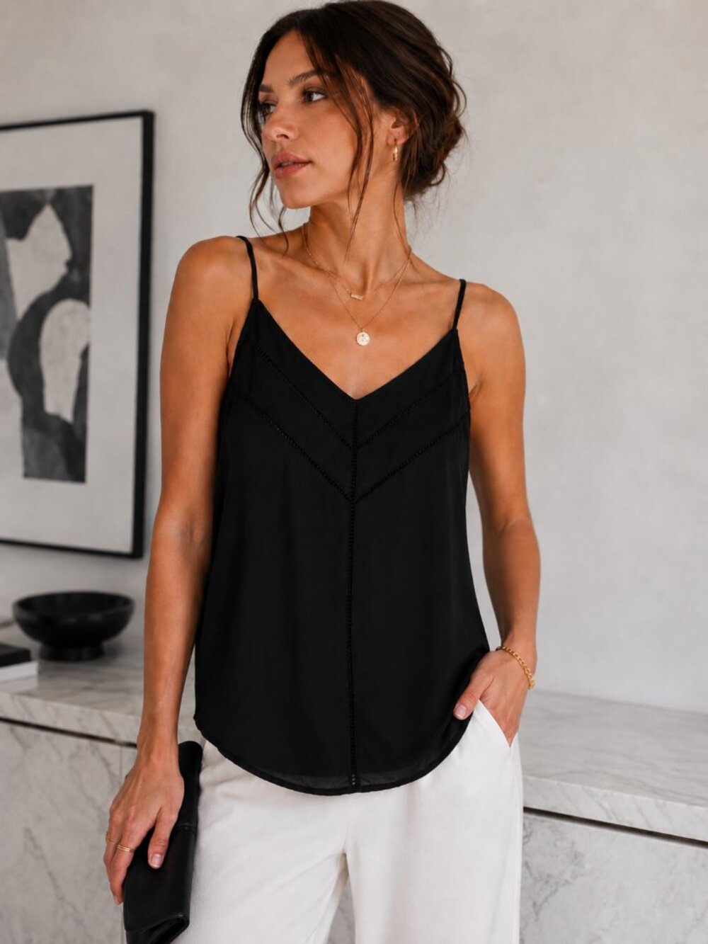 Zara Basic Black Cami Tank Minimalist Going Out Top Sheer Layering Quiet Luxury
